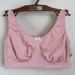 Brand New Elita Plus Size 42 Pink Bow Cotton Stretch Soft Wireless Bra Comfort